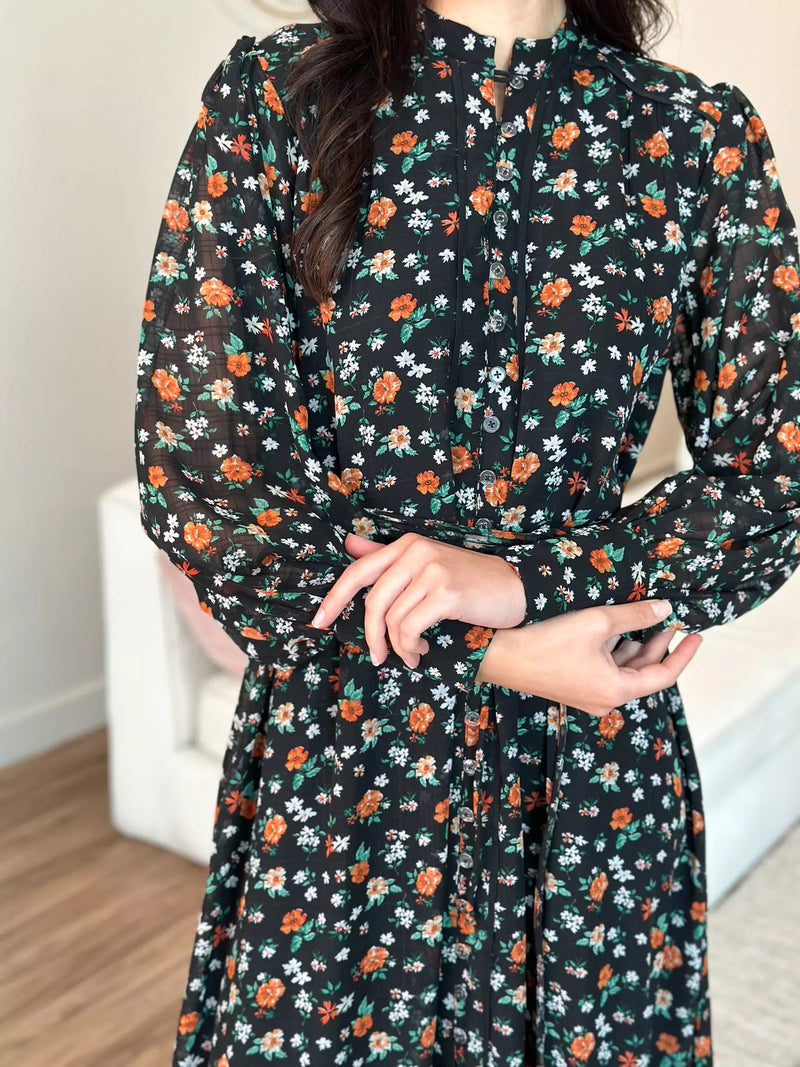 Marmalade Black Floral Long Dress Dresses  - Sowears