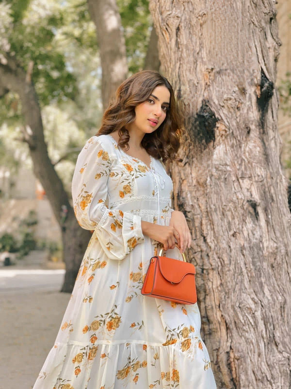 chinese dress ladies Lauren White Floral Belted Maxi Dress main image 1