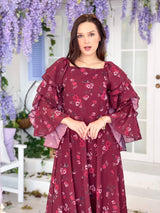Mer Dress In Maroon Floral Dresses  - Sowears