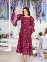 Mer Dress In Maroon Floral Dresses  - Sowears