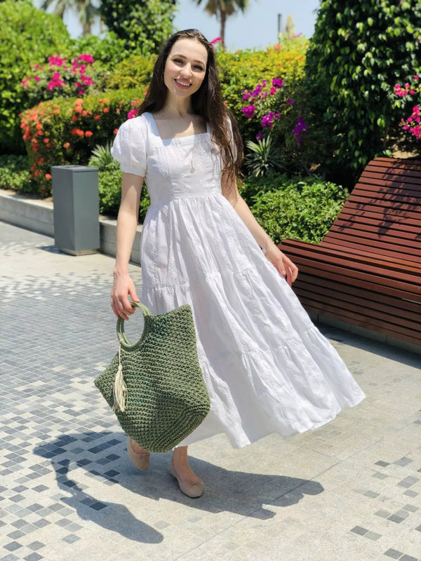 Mid Summer Embroidered Dress - White Mid Summer Embroidered Dress - White