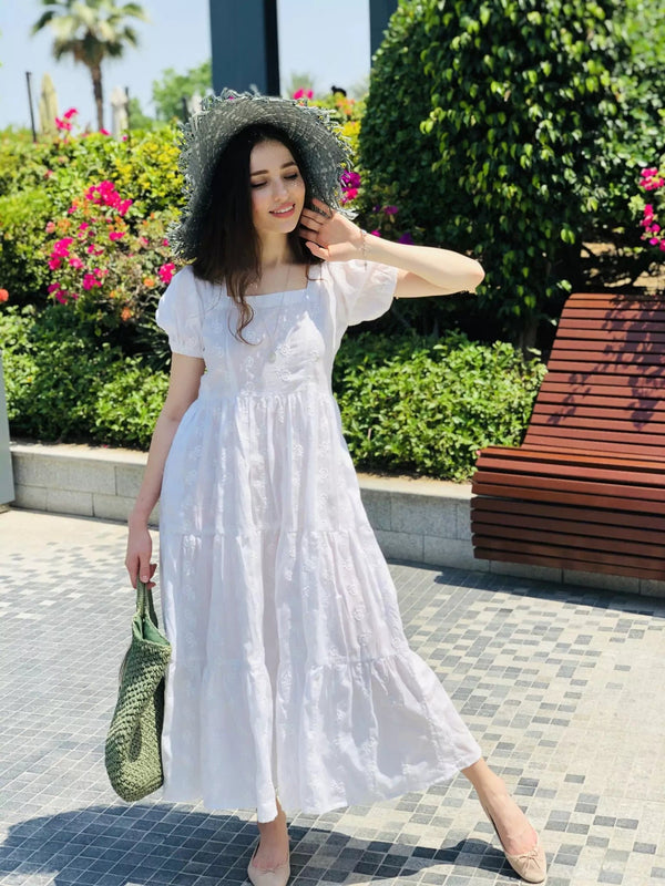 Mid Summer Embroidered Dress - White Mid Summer Embroidered Dress - White