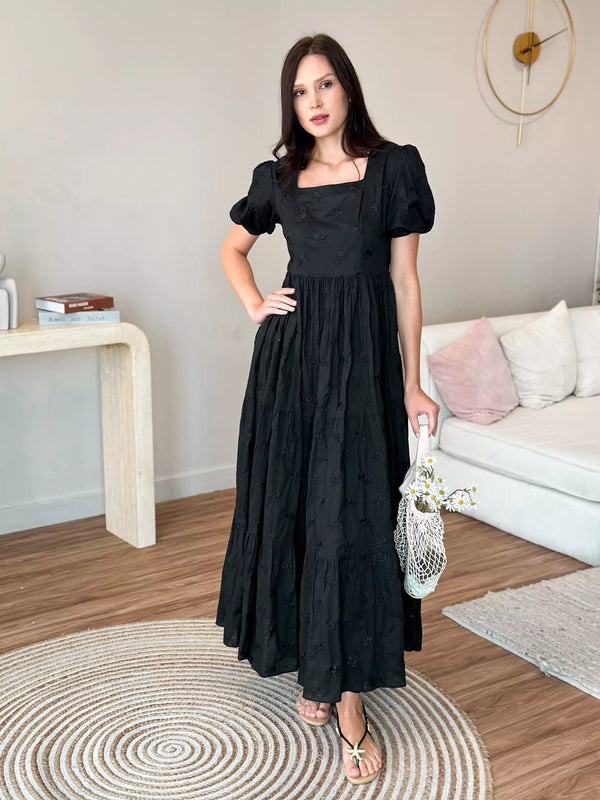 Mid Summer Embroidered Dress Black