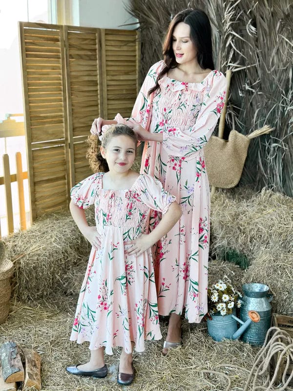 Mini Brenda Peach Floral Long Dress Dresses  - Sowears