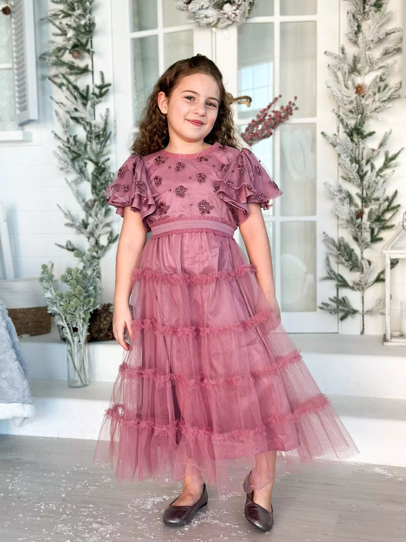 Mini Stella Frill Maxi Dress - Mauve Dresses  - Sowears