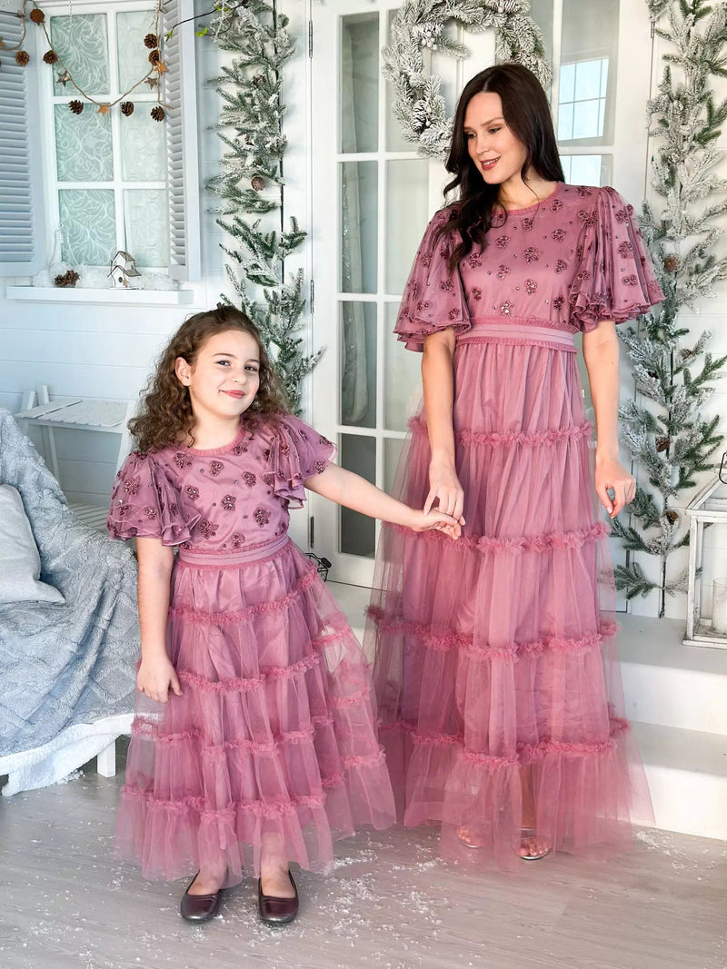 Mini Stella Frill Maxi Dress - Mauve Dresses  - Sowears