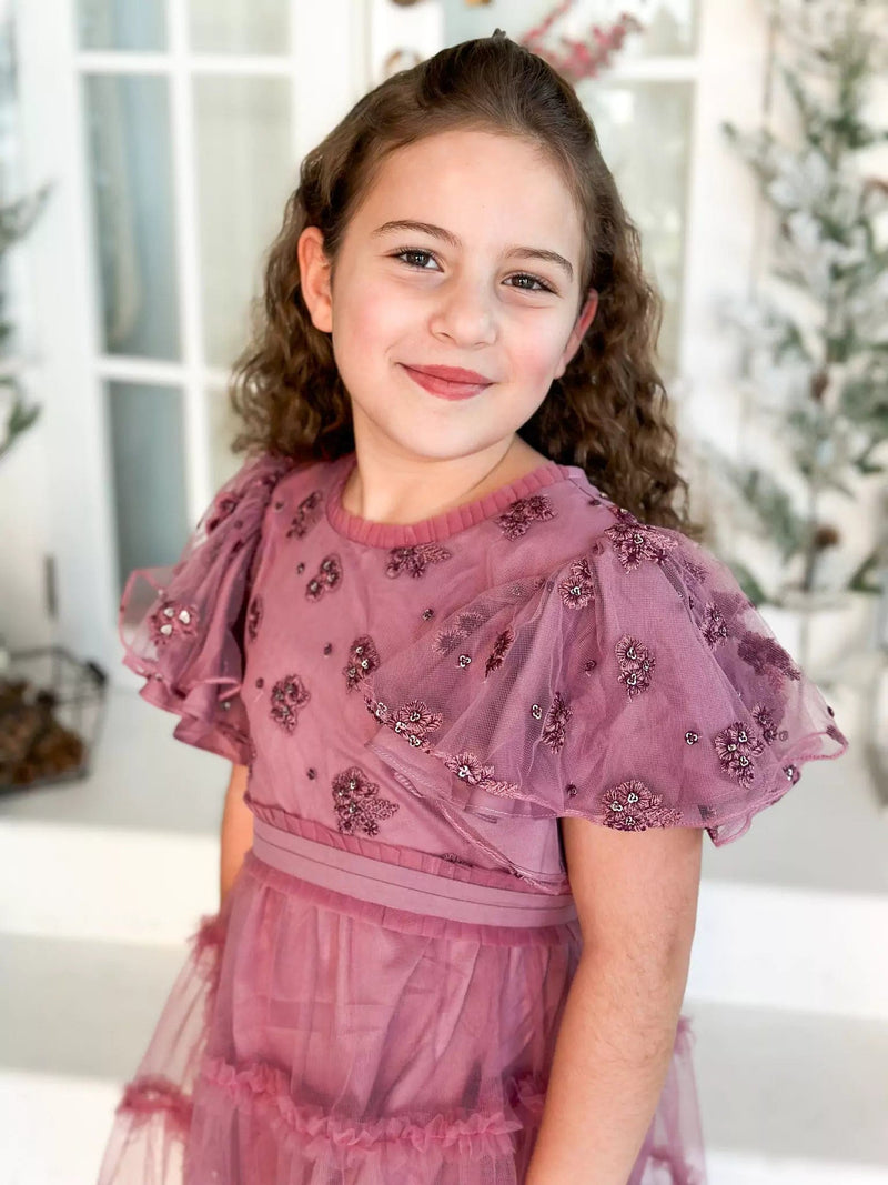 Mini Stella Frill Maxi Dress - Mauve Dresses  - Sowears