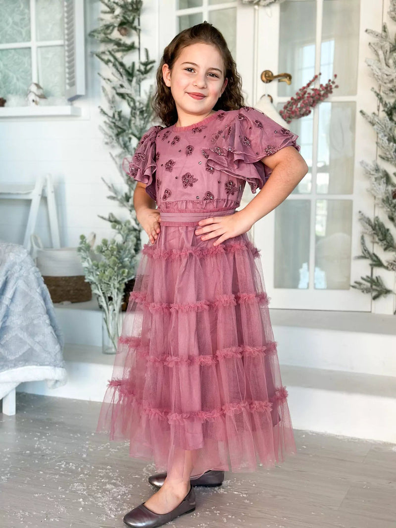 Mini Stella Frill Maxi Dress - Mauve Dresses  - Sowears