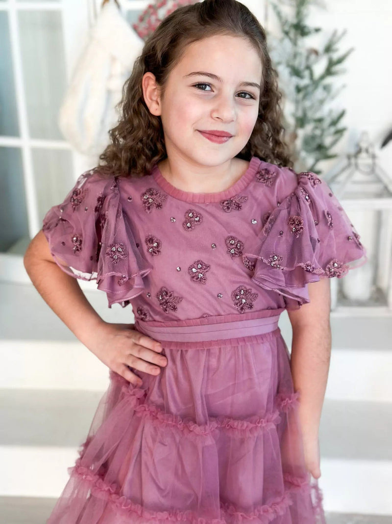 Mini Stella Frill Maxi Dress - Mauve Dresses  - Sowears