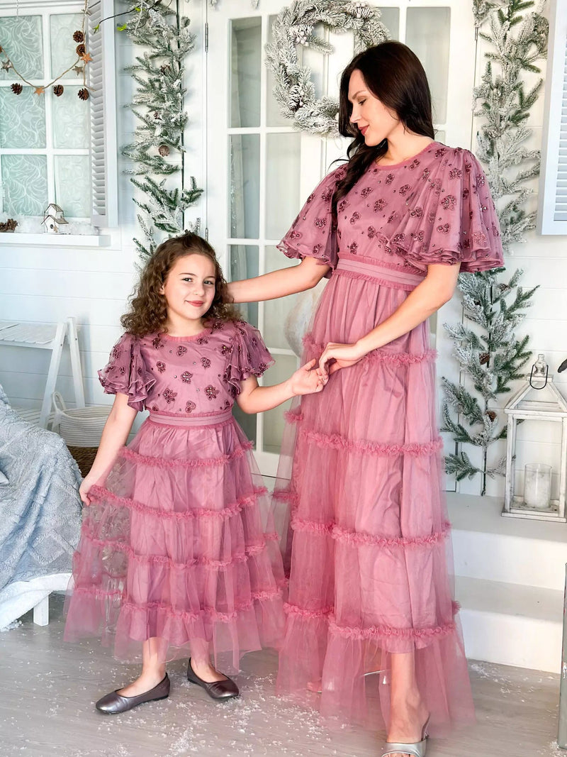 Mini Stella Frill Maxi Dress - Mauve Dresses  - Sowears