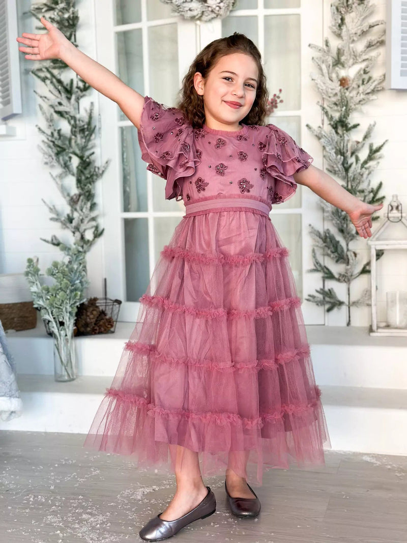 Mini Stella Frill Maxi Dress - Mauve Dresses  - Sowears