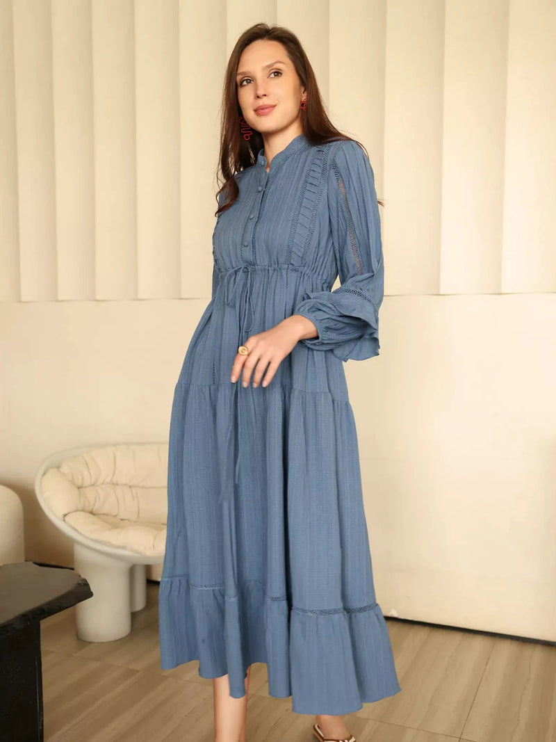 Miorah Blue Lace Detail Dress Dresses  - Sowears
