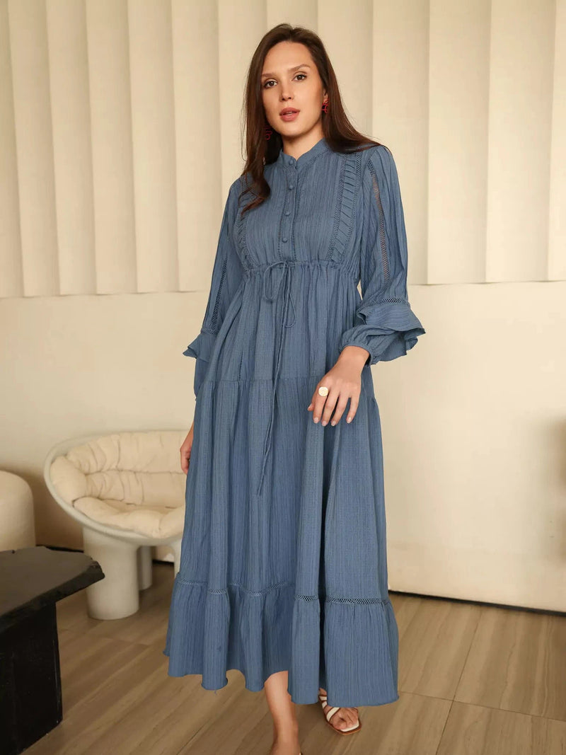 Miorah Blue Lace Detail Dress Dresses  - Sowears
