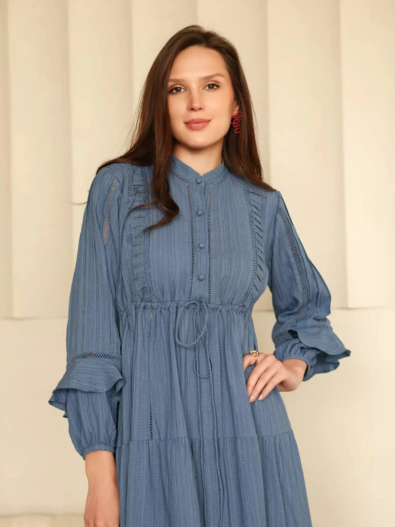 Miorah Blue Lace Detail Dress Dresses  - Sowears