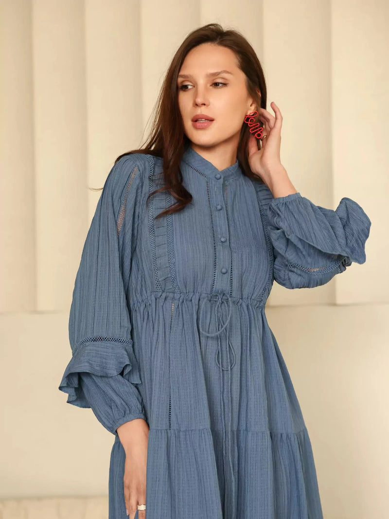 Miorah Blue Lace Detail Dress Dresses  - Sowears