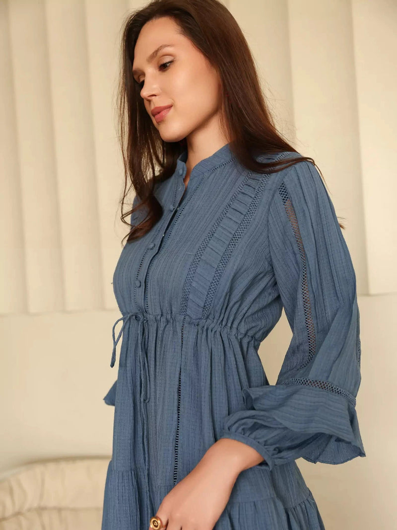 Miorah Blue Lace Detail Dress Dresses  - Sowears