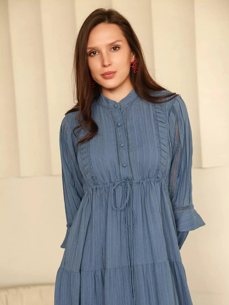 Miorah Blue Lace Detail Dress Dresses  - Sowears