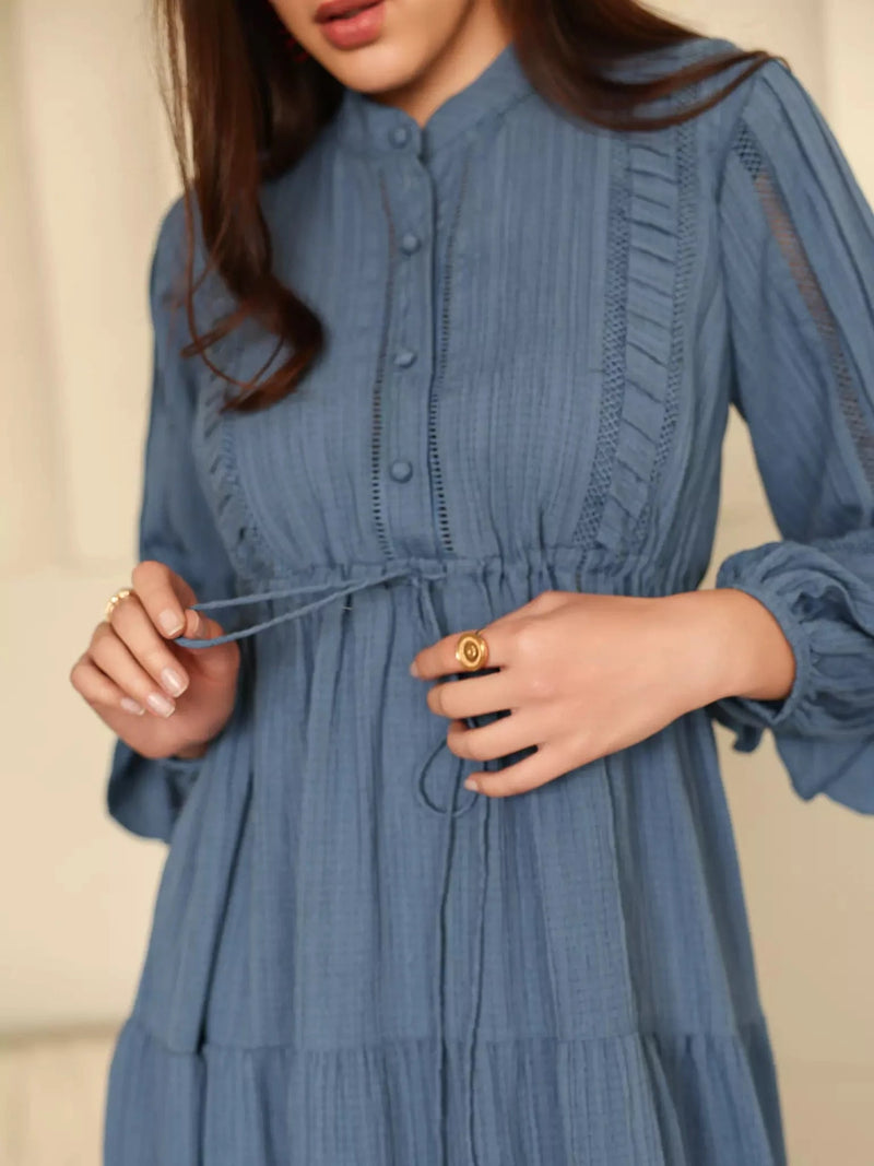 Miorah Blue Lace Detail Dress Dresses  - Sowears