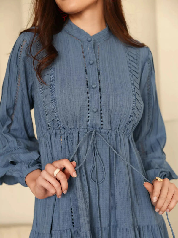 Miorah Blue Lace Detail Dress Dresses  - Sowears