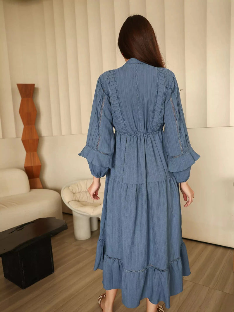 Miorah Blue Lace Detail Dress Dresses  - Sowears