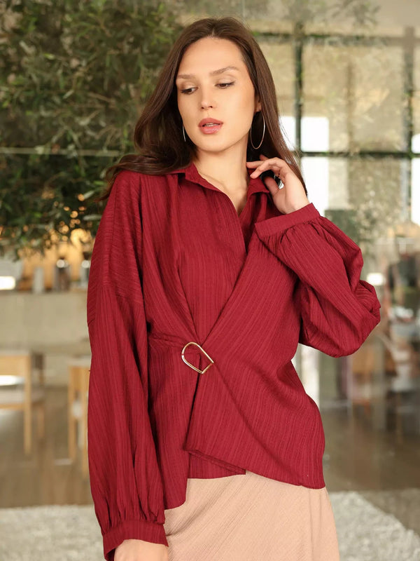 Miraal Textured Maroon Shirt Dresses  - Sowears