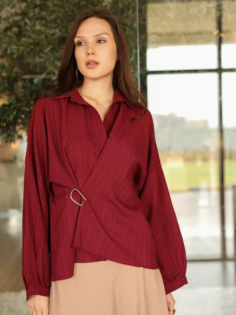 Miraal Textured Maroon Shirt Dresses  - Sowears