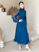 Morgan Blue Solid Dress Dresses  - Sowears