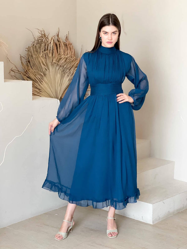 Morgan Blue Solid Dress Dresses  - Sowears