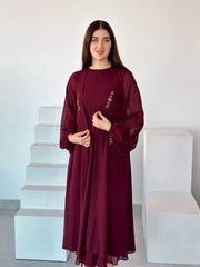 Mulberry Maroon Dress And Embellished Upper
