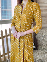 Mustard Polka Dots Dress Dresses  - Sowears