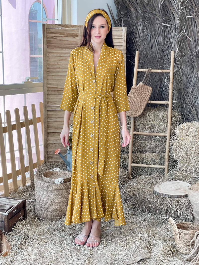 Mustard Polka Dots Dress Dresses  - Sowears