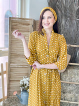 Mustard Polka Dots Dress Dresses  - Sowears