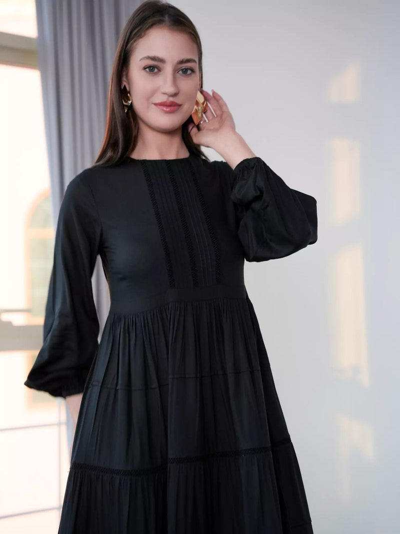 Nolan Black Lace Solid Dress Dresses  - Sowears