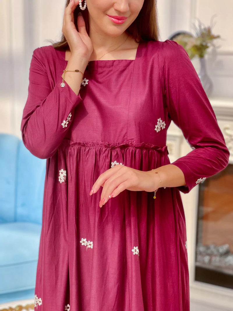 Nova Maroon Embroidered Dress Dresses  - Sowears