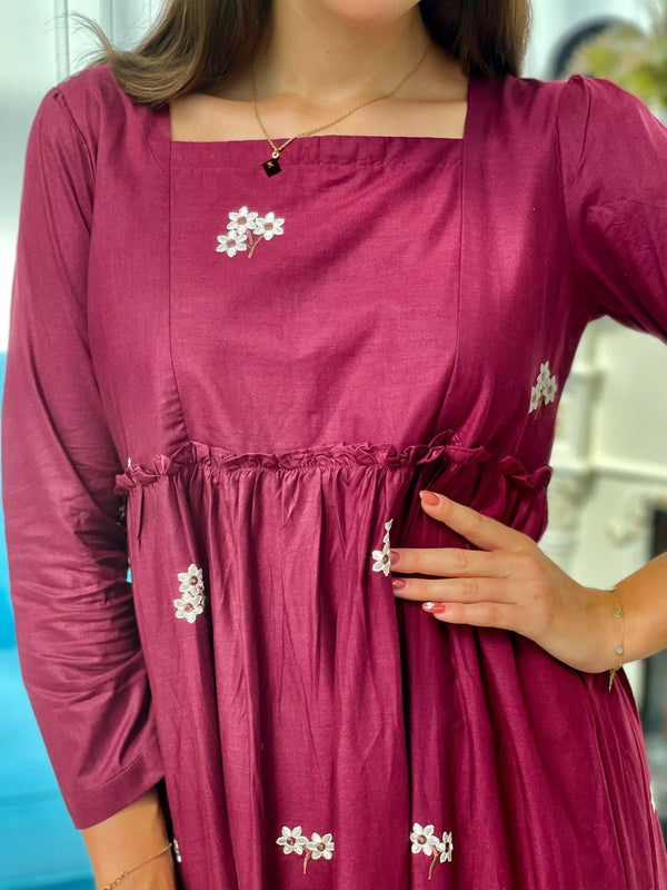 Nova Maroon Embroidered Dress Dresses  - Sowears