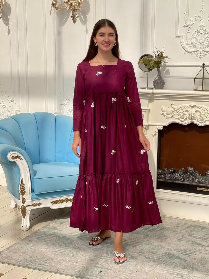 Nova Maroon Embroidered Dress Dresses  - Sowears