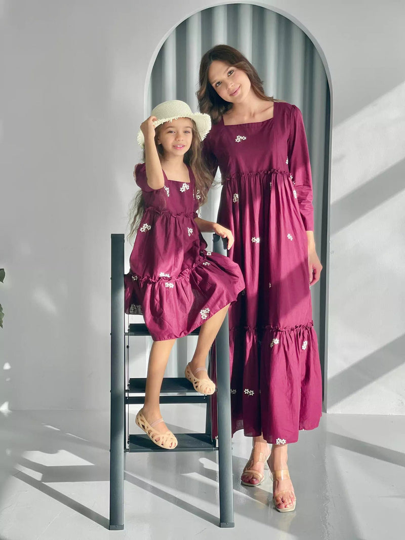 Nova Maroon Embroidered Dress Dresses  - Sowears