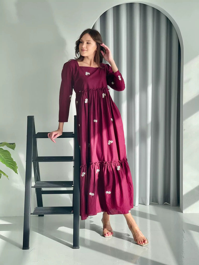 Nova Maroon Embroidered Dress Dresses  - Sowears