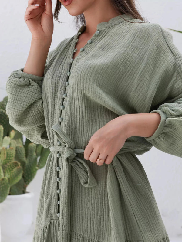 Ophelia Green Muslin Long Dress Dresses  - Sowears