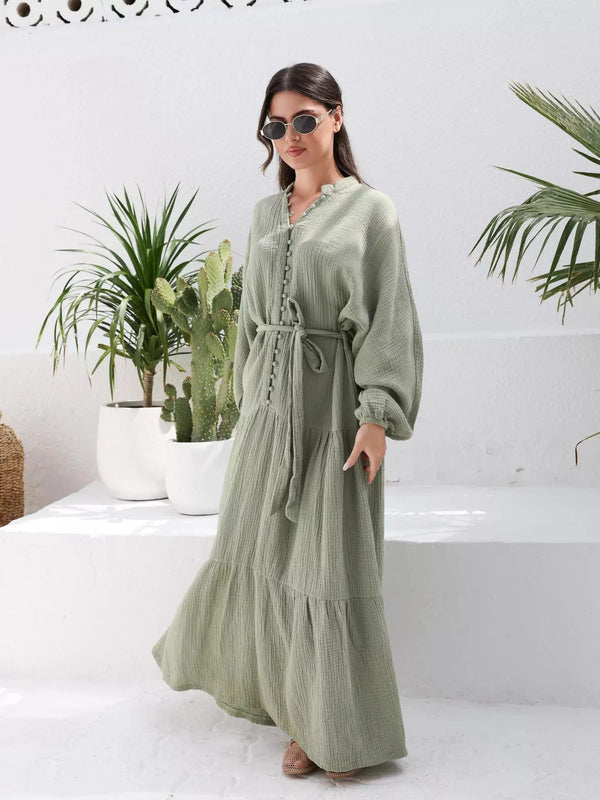 Ophelia Green Muslin Long Dress Dresses  - Sowears