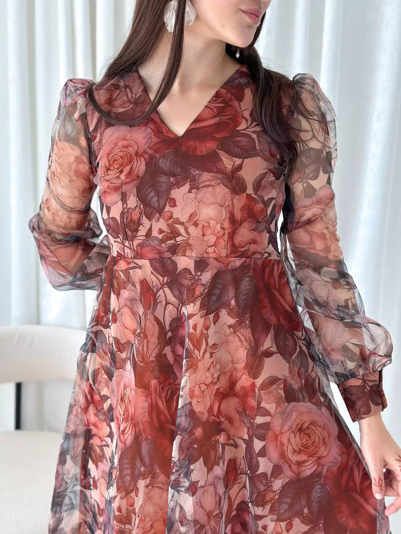 Orchid Floral Organza Dress Dresses  - Sowears