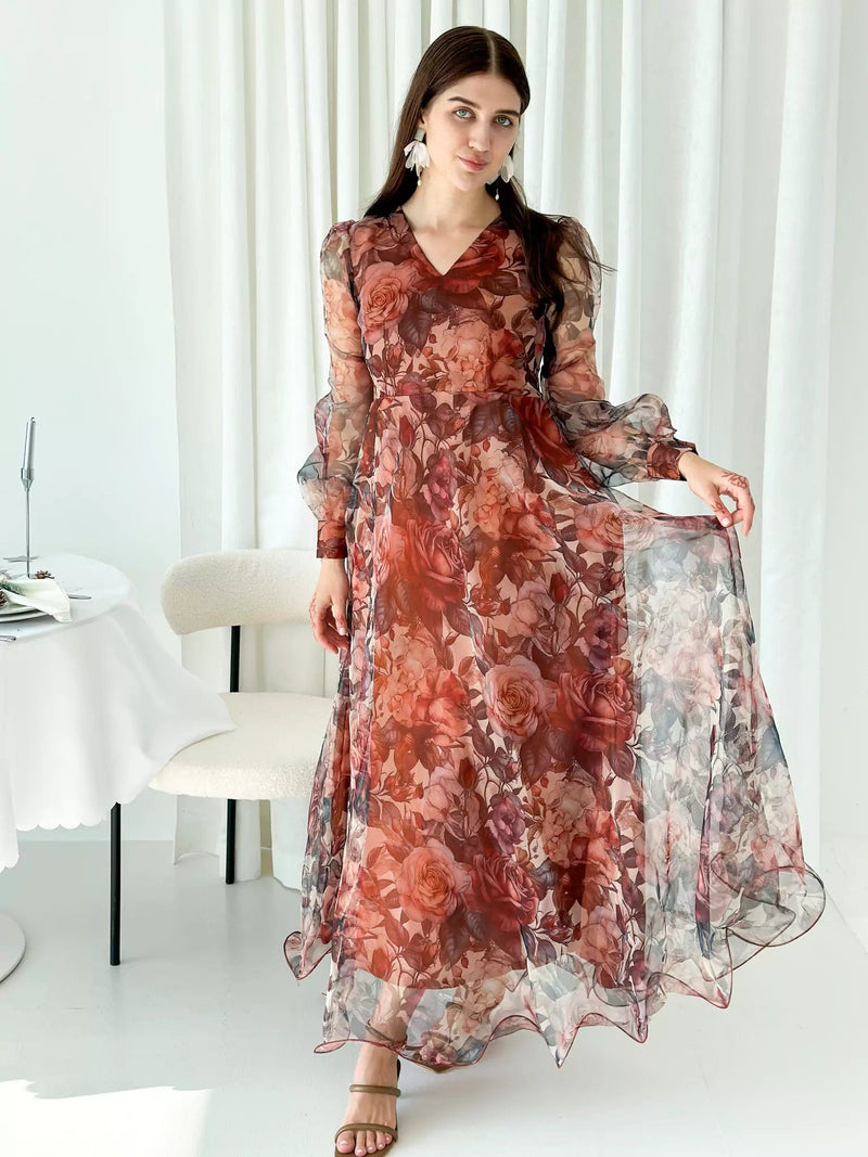 Orchid Floral Organza Dress Dresses  - Sowears