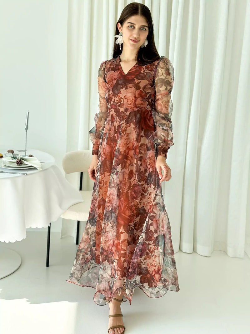 Orchid Floral Organza Dress Dresses  - Sowears