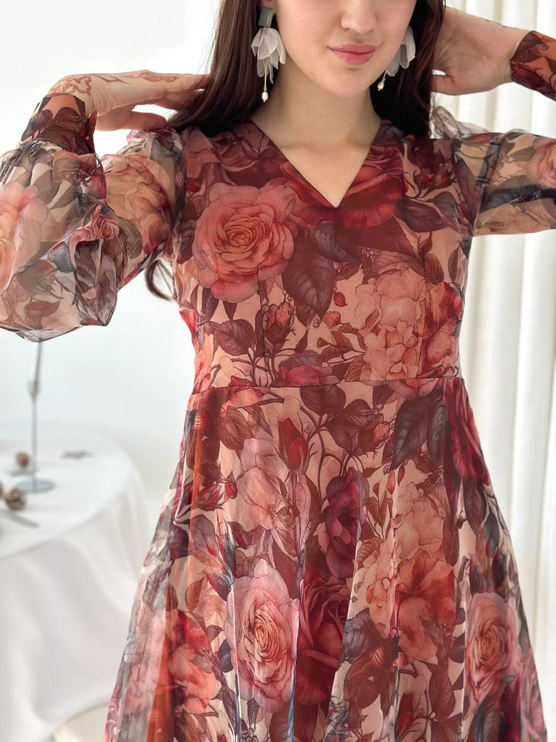 Orchid Floral Organza Dress Dresses  - Sowears