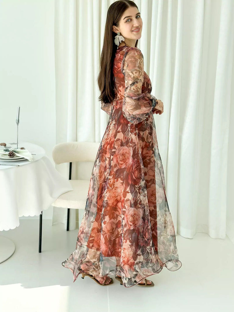 Orchid Floral Organza Dress Dresses  - Sowears