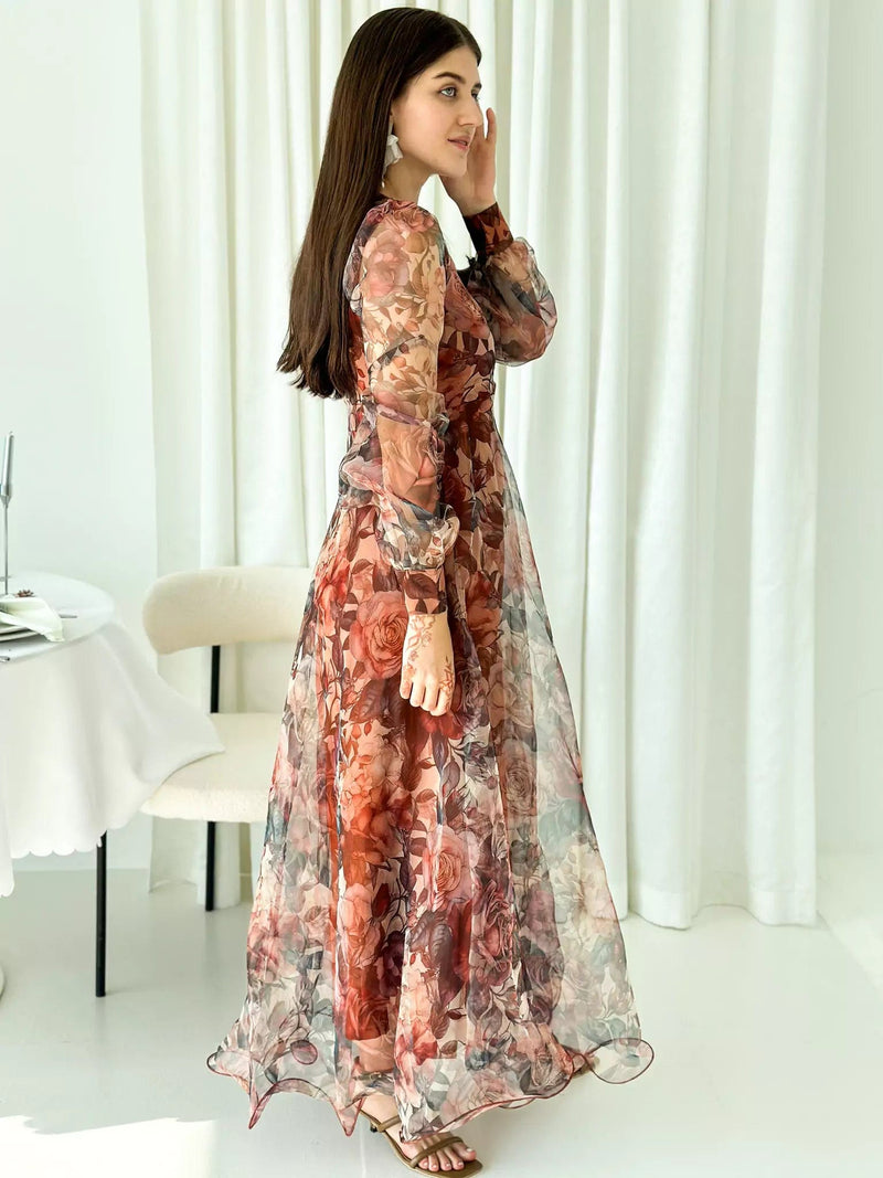 Orchid Floral Organza Dress Dresses  - Sowears