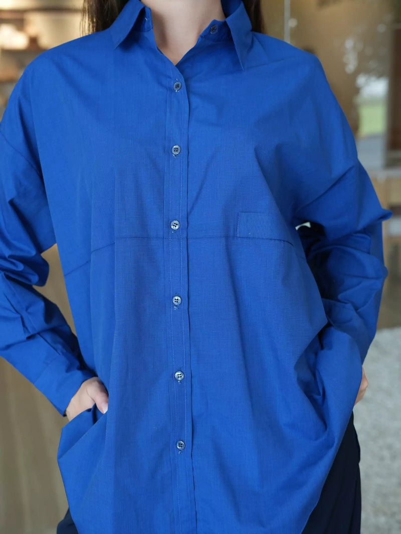 Orient Blue Button Down Shirt Dresses  - Sowears