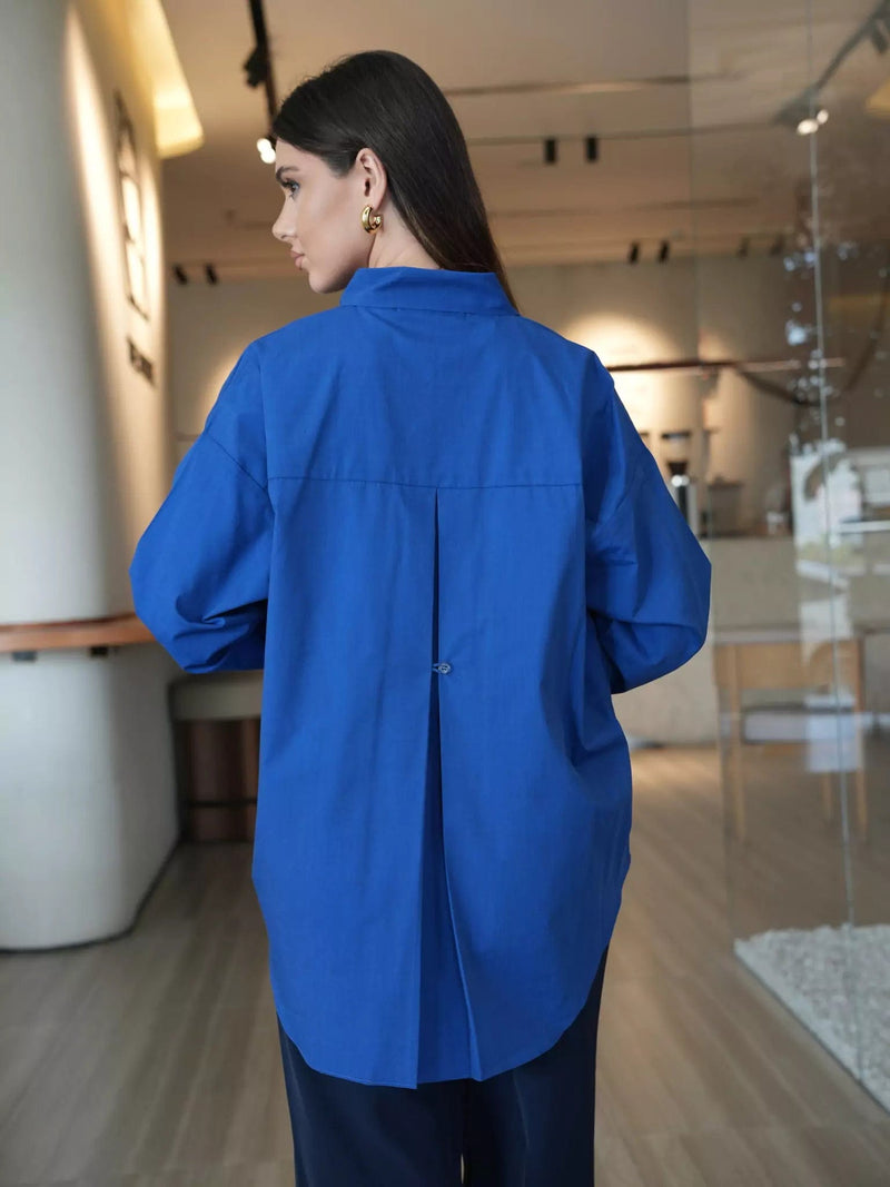 Orient Blue Button Down Shirt Dresses  - Sowears