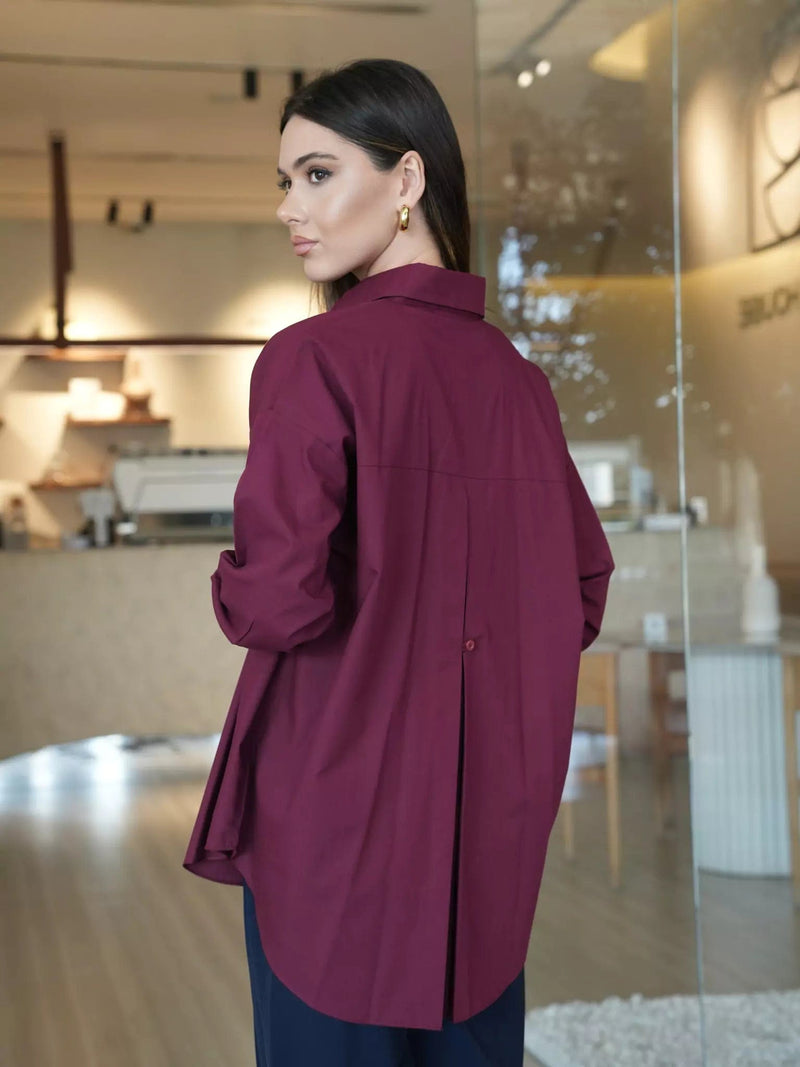 Orient Plum Button Down Shirt Dresses  - Sowears