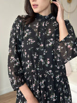 Pansy Black Floral Long Dress Dresses  - Sowears